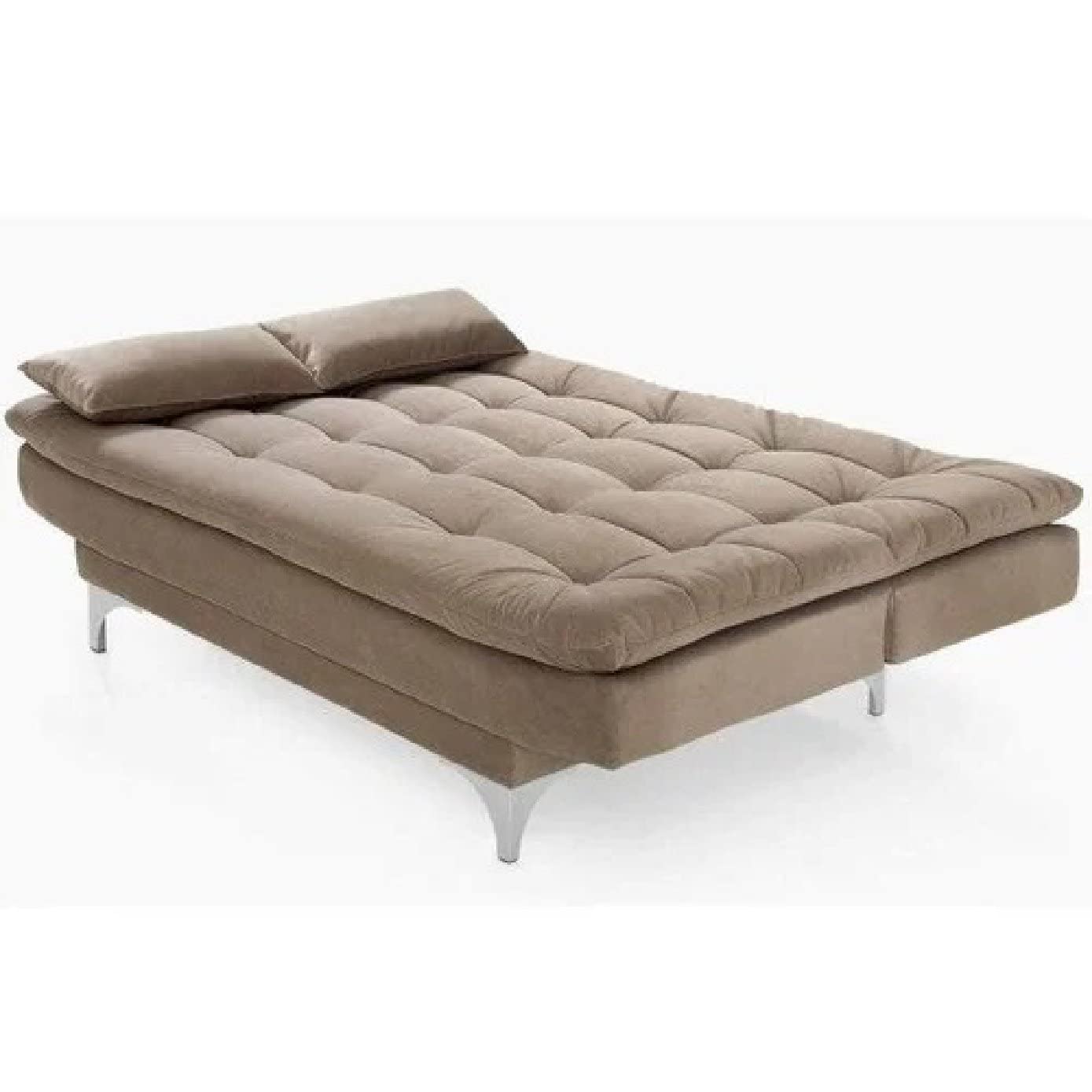 AMATA Eagle Solid Wood 3 Seater Sofa Cum Bed Camel Suede velevt Fabric with Two Cushions - Image 5