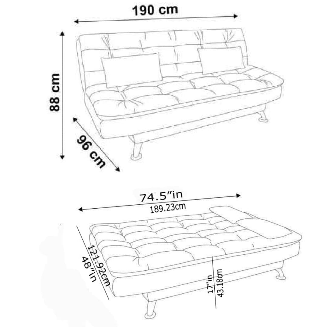 AMATA Eagle Solid Wood 3 Seater Sofa Cum Bed Camel Suede velevt Fabric with Two Cushions - Image 4
