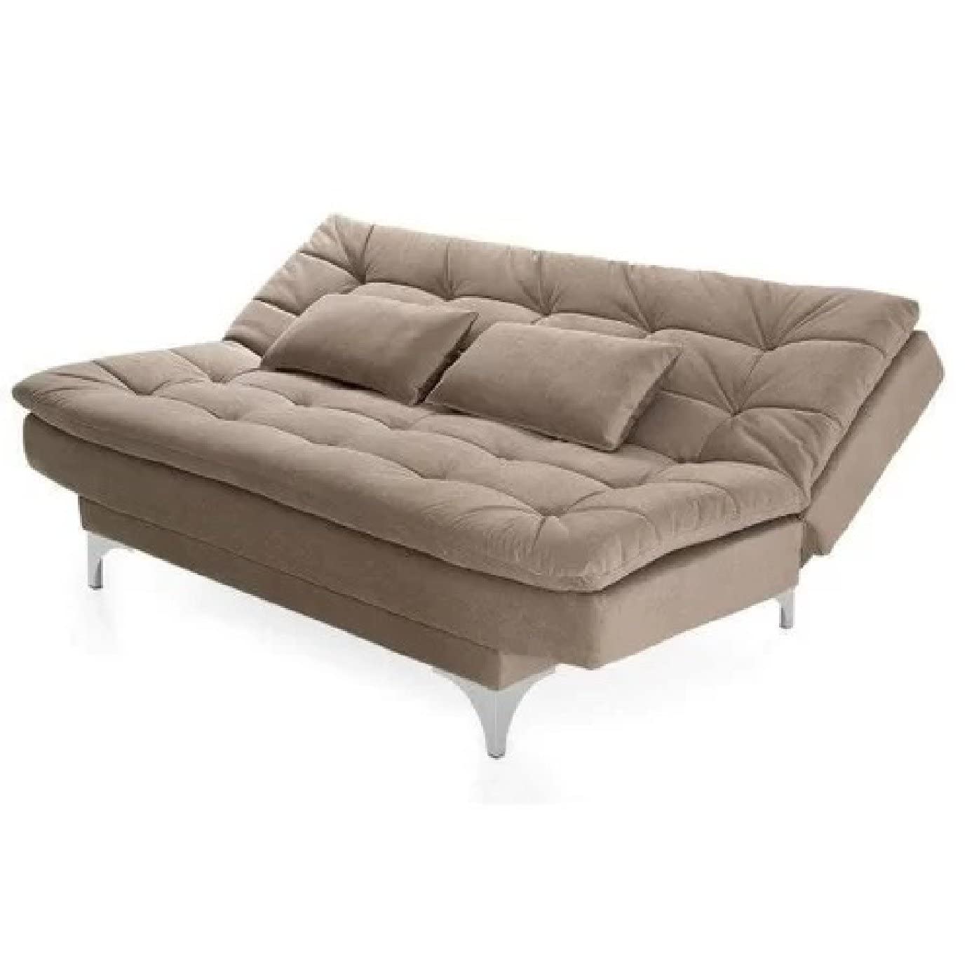 AMATA Eagle Solid Wood 3 Seater Sofa Cum Bed Camel Suede velevt Fabric with Two Cushions - Image 6