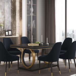 PAAM WOOD 6-Seater Dining Table with Nano Composite Marble Top and PVC Golden Wooden Base