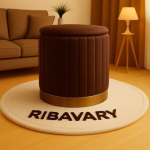 RIBAVARY Round Velvet Luxurious Storage Ottoman, Pouf with Storage Vanity Stool Chair,Upholstered Foot Rest Stool with Gold Strip Base